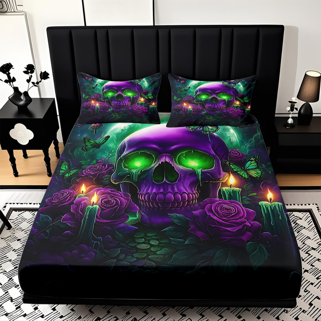 TEMU / JIT abrasión cama Kits cráneo patrón de impresión digital HD ropa de cama para diseñar