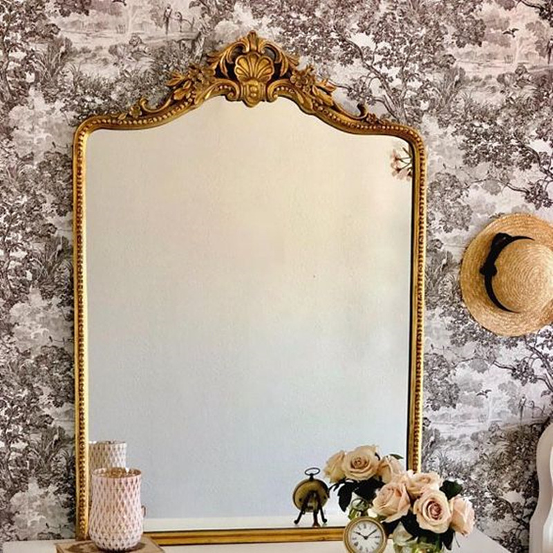 European Retro Vanity Mirror Wall-Mounted Fireplace French Wall-Mounted American Carved Decorative Mirror Bathroom Bathroom Vanity Mirror