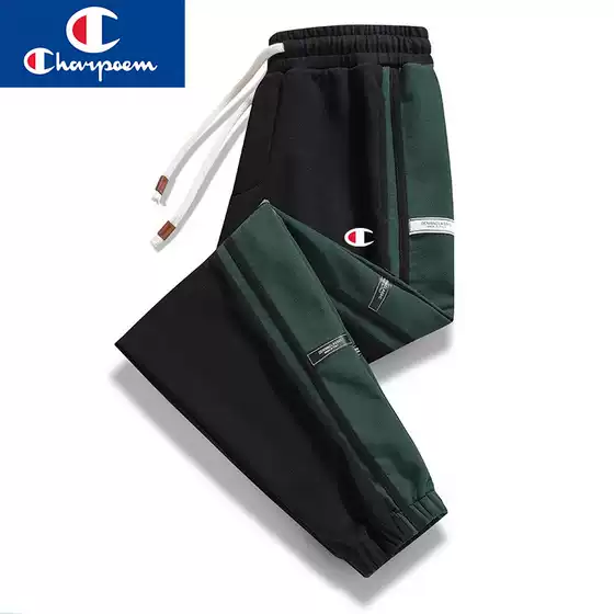 Champion Men's Graffiti Sweatpants - 2025 Fall/Winter New, Fleece-Lined, Loose Fit, Knit, Embroidered, Tapered Leg, Pure Cotton
