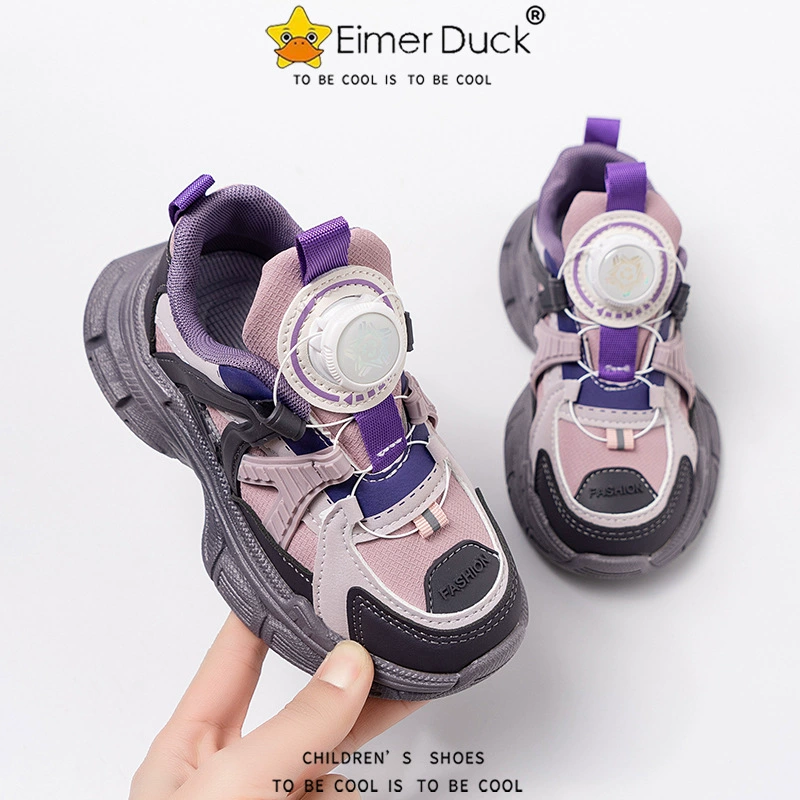 Однослойная обувь для девочек на весну и лето 2024 года, новые детские кроссовки с одной подкладкой, повседневная обувь для папы с вращающейся пряжкой и мягкой подошвой