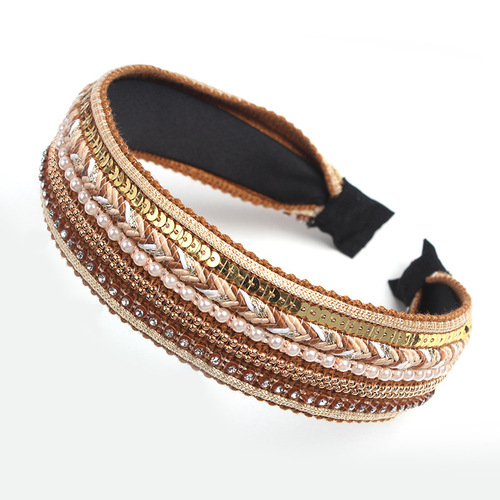 New Korean Wide Edge Flat Hair Clip with Ethnic Style Diamond Strips, Embellished with Diamond and Pearl Sparkles, Extended Face-Washing Hairpin
