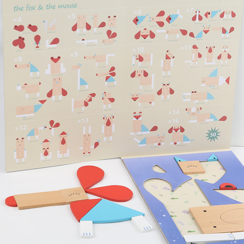 Niños creativos zorro puzzle cognición temprana aprendizaje manual cerebro juguetes de madera fábrica al por mayor