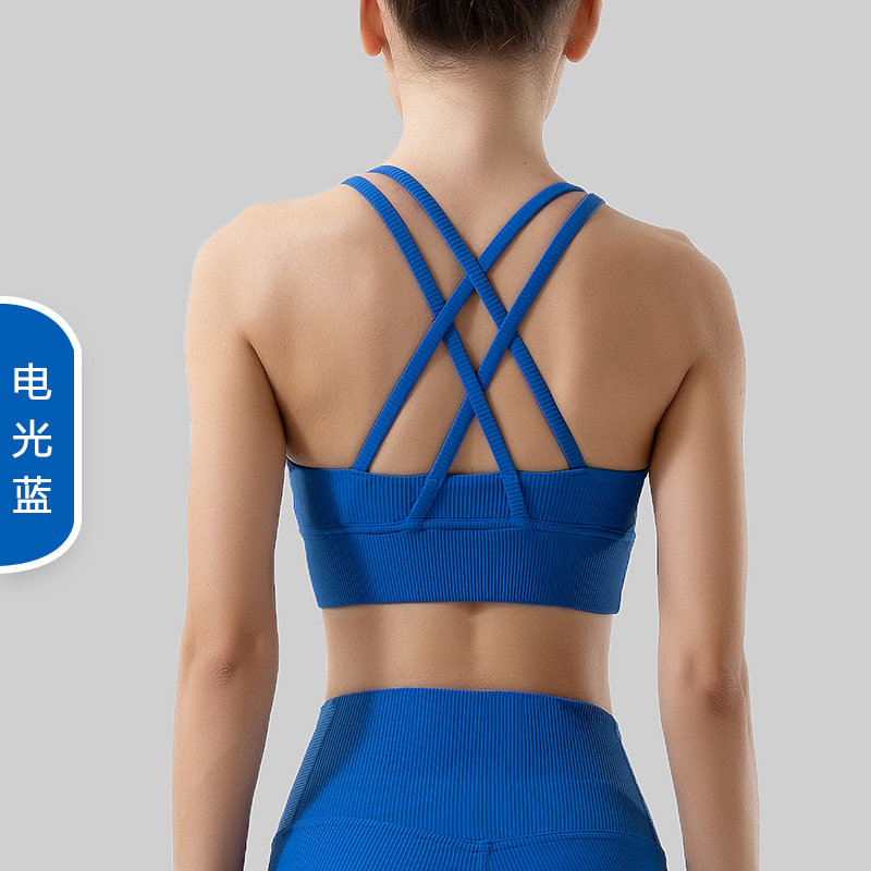 2022 europeo y americano desnudo costilla yoga deportes ropa interior Cruz espalda fitness a prueba de golpes correr Sujetador deportivo para las mujeres