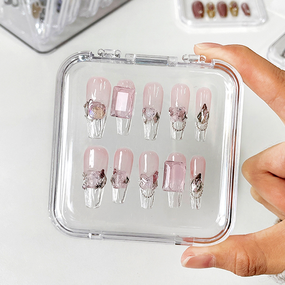 Wearable Nail Storage Box Square Transparent Simple Nail Art Display Box Dustproof Box Jewelry Display Box Pp Material