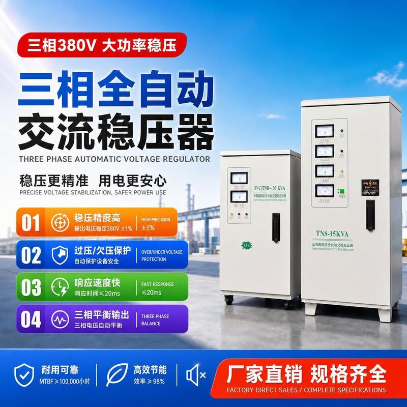 Three-phase 380V fully automatic TNS AC voltage stabilizer, a dedicated SVC power voltage stabilizer for industrial equipment Three-phase 380V fully automatic TNS AC voltage stabilizer, a dedicated SVC power voltage stabilizer for industrial equipment