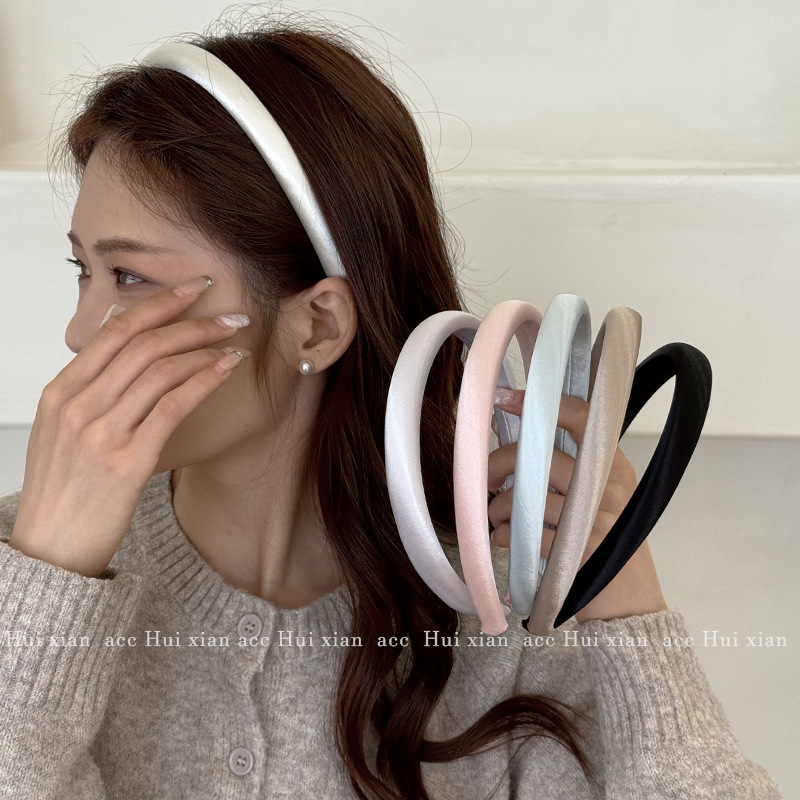 Spring Color Palette ~ Korean Style Pearlescent Fabric Sponge Thin Hair Hoop 2025 New Style Gentle and High-End High-Top Style