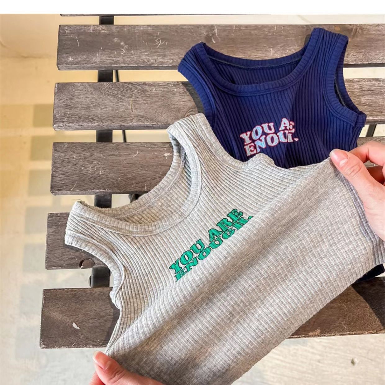 Children's Summer Elastic Backless Top Korean Style Unisex Kids Printed Sleeveless T-shirt Trendy Baby Thin Shirt 0006