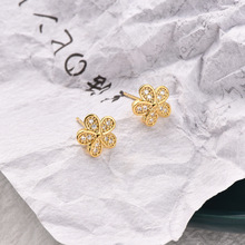 小花朵镀真金锆石微镶s925银针耳钉简约设计感小菊花时尚气质耳饰