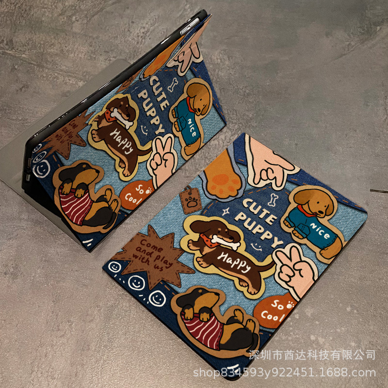 Book Silk Pattern iPad Protective Case Pro11 Tablet Protective Case Denim Cartoon Ipad9 Tablet Protective Case
