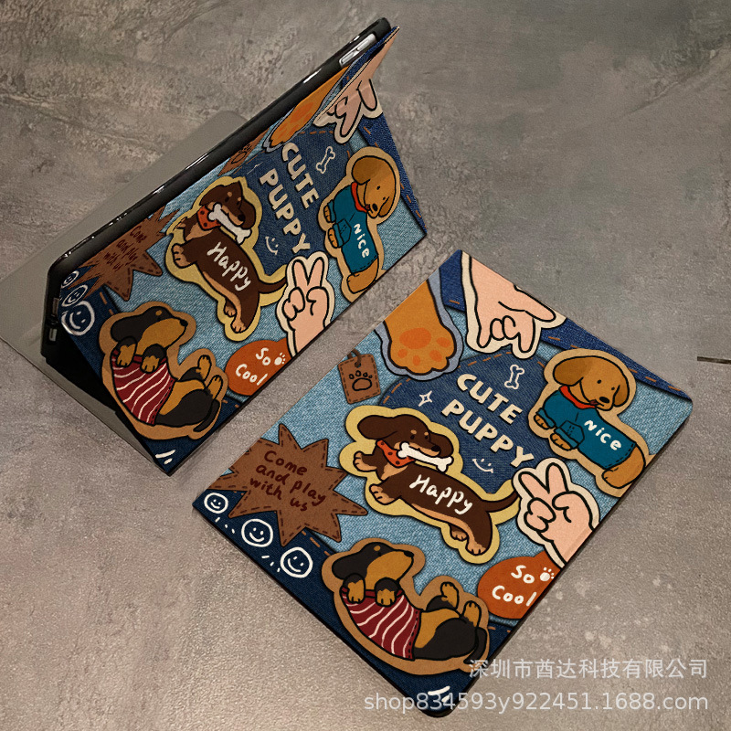 Book Silk Pattern iPad Protective Case Pro11 Tablet Protective Case Denim Cartoon Ipad9 Tablet Protective Case