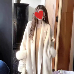 周淄同金ウールコート女2023秋冬高級感袖口キツネ毛中長毛のコートフランス