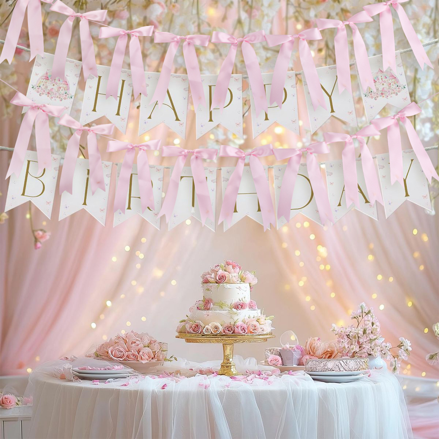 Ballet transfronterizo estilo cinta arco tirar de la flor cumpleaños Día de San Valentín Día de la madre diseño de fondo accesorios banner