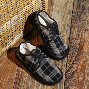 663 lace-up old cloth shoes new breathable soft bottom women's shoes 2023 autumn cotton linen chessboard Plaid retro single shoes
