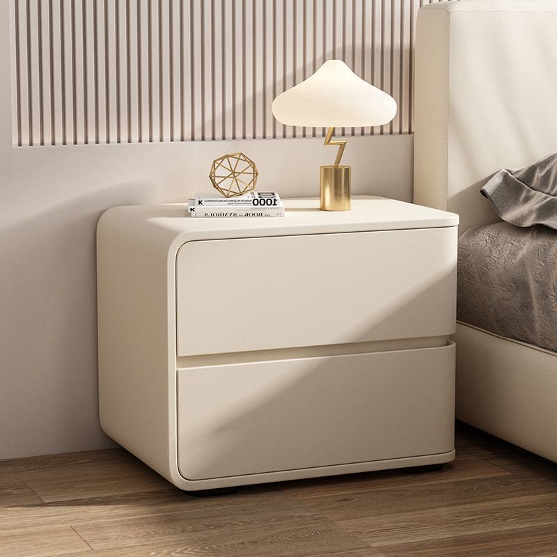 Cream Style Bedside Table Light Luxury Small Solid Wood Leather Bedroom High-End Installation-Free Bedside Table Minimalist Storage Cabinet
