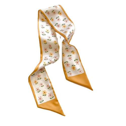 Fresh Yellow Spring New French Hairband Small Silk Scarf Slim Narrow Multifunctional Long Strip Draping Band Collar Scarf Tying Bag