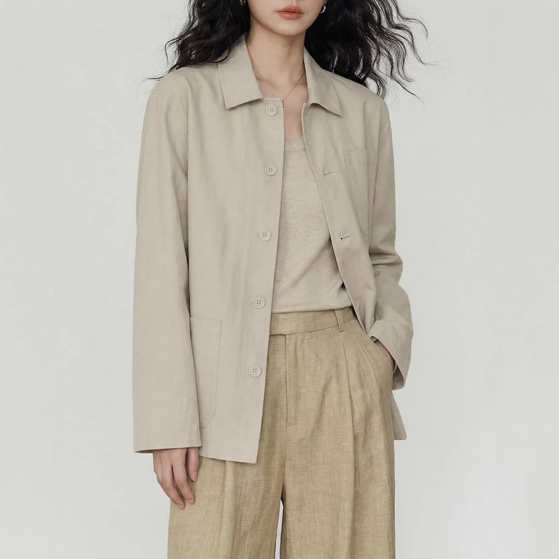 Korean Style Workwear Pure Cotton Jacket 2026 Spring New Women's High-End Loose Retro Casual Top