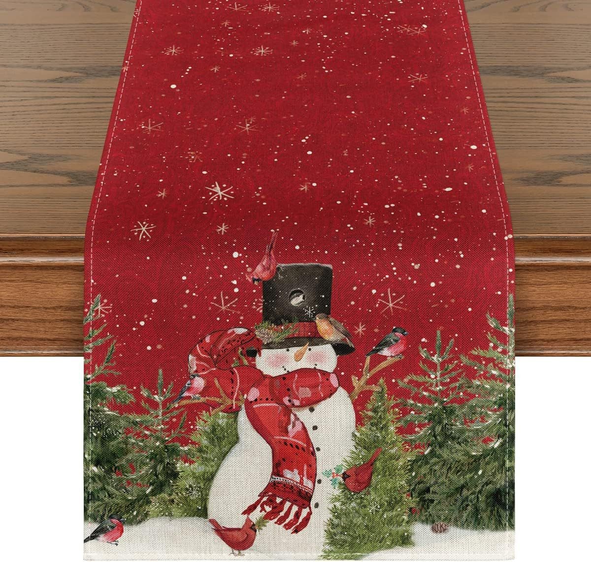 Transfronterizo TEMA DE Navidad de impresión corredor de mesa ambiente de vacaciones decoración árbol de Navidad muñeco de nieve patrón de tela de mesa al por mayor image 16