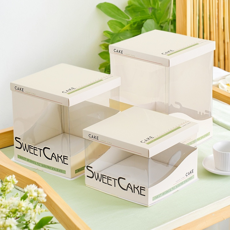 Caja de pastel de cumpleaños Caja de pastel totalmente transparente Nueva caja de embalaje de pastel con sello de cintura 6 6 8 8 10 10 12 pulgadas simple y doble