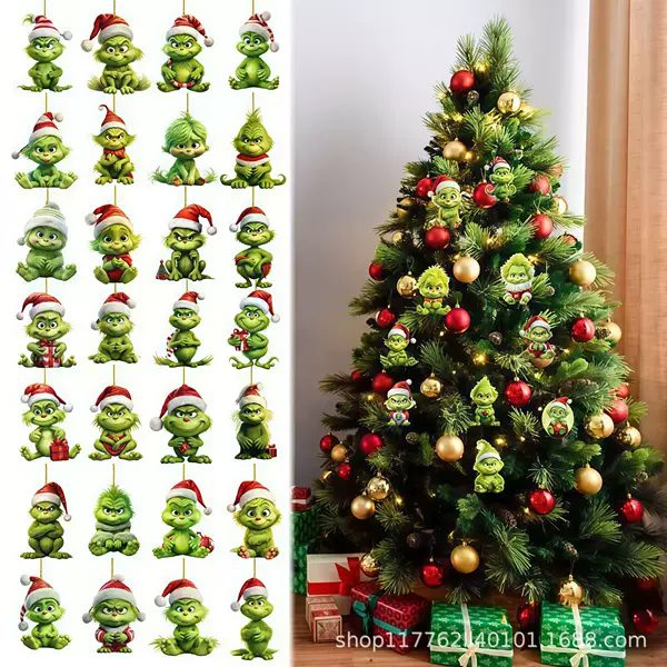Cross-Border Christmas Decorations Grinch Baby Christmas Tree Decoration Hanging Ornaments Acrylic Flat Small Pendants
