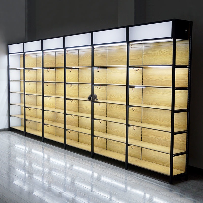 【3万人收藏】带灯超市货架仿木纹展示架节零食文具多层置物架单