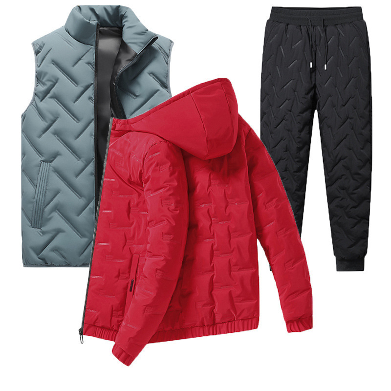 Comercio exterior transfronterizo hombre de algodón grueso abrigo de invierno nuevo conjunto de ropa de invierno de tres piezas chaqueta de algodón de plumón cálido conjunto