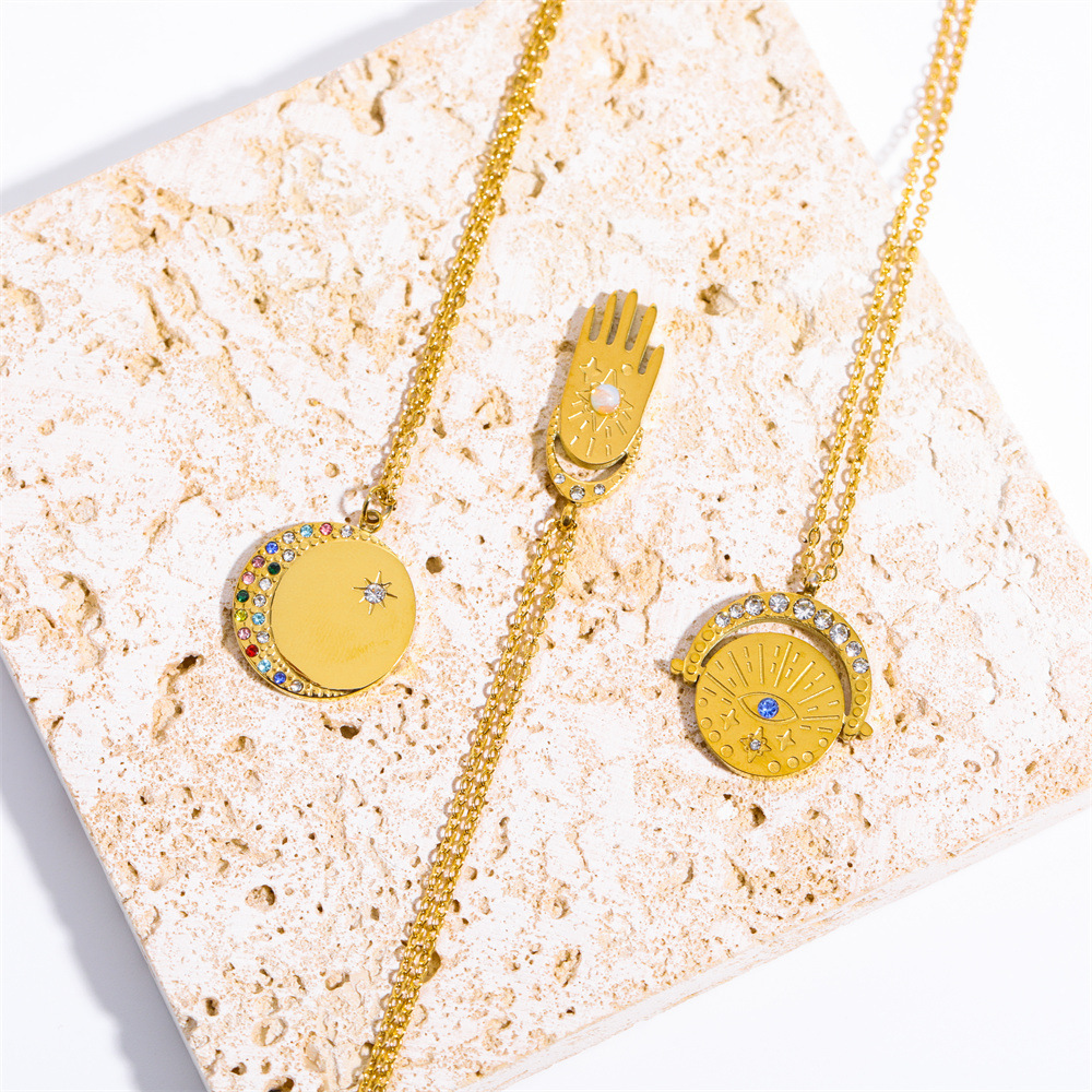 304 Stainless Steel Pendant Material Zircon Inlay Material Pendant Necklace Classification PVD Coated 18K Gold Plated Devil's Eye Oval 304 Stainless Steel Basic Modern Style Classic Style Waterproof Non Tarnish 304 Stainless Steel Pendant Necklace