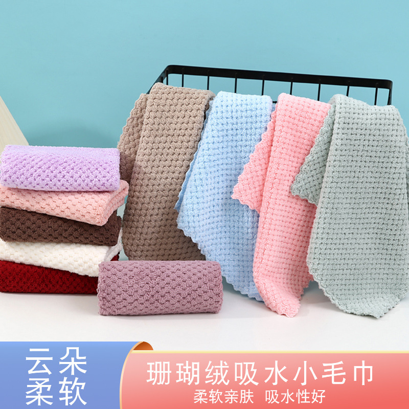 Pineapple plaid square towel coral velvet high density absorbent towel soft children face washing hand gift towel wholesale waffle