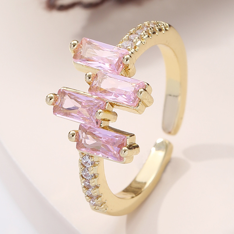 5g Weight Zircon Inlay Material Open Ring Classification Adjustable Ring Size 1 Piece Quantity Daily Occasion Copper Material Geometric Pattern Women'S Gender Plating Design Fashion Style Fashion Geometric Copper Plating Zircon Open Ring 1 Piece 4