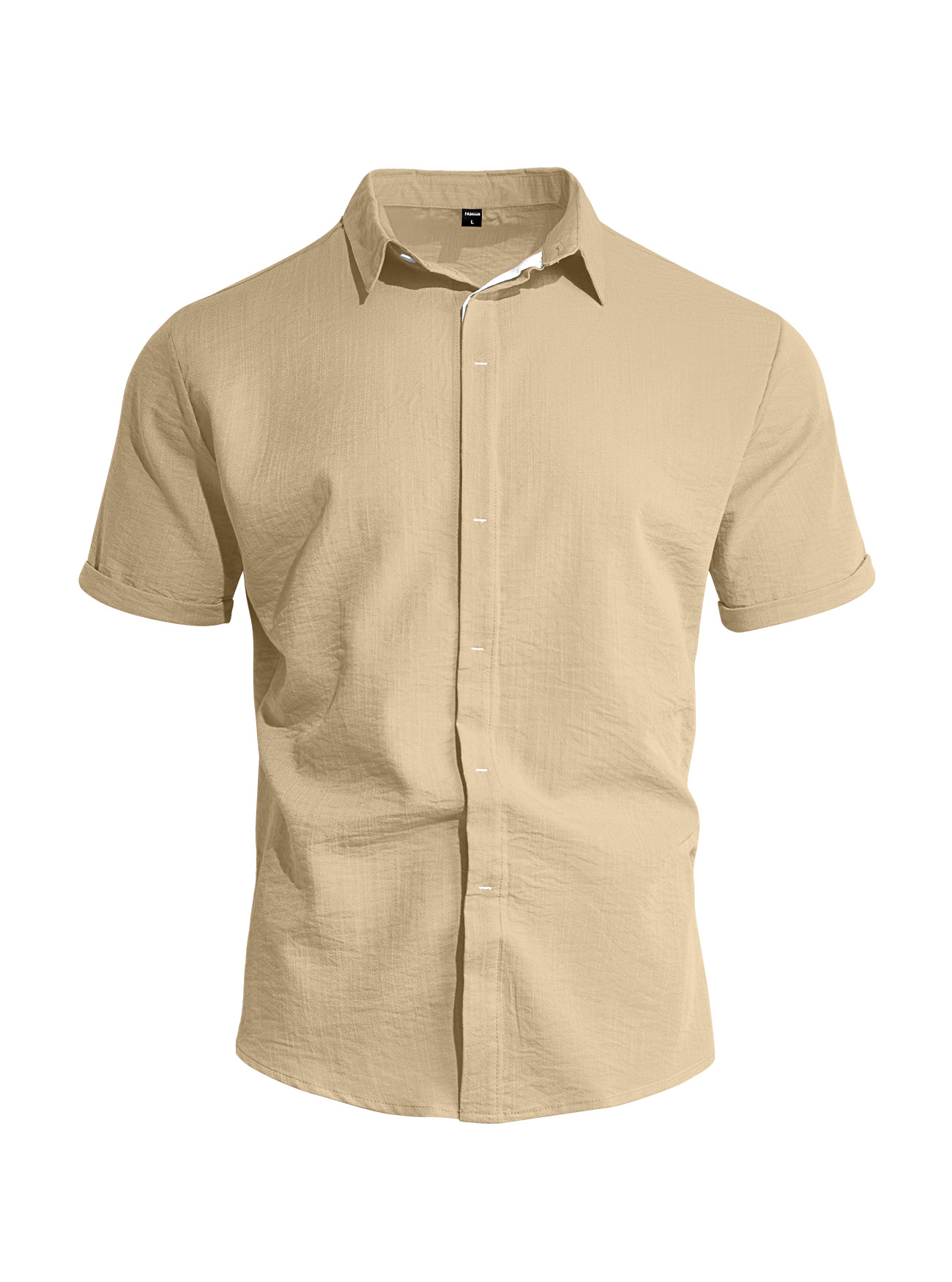 Transfronterizo Europa y América Amazon verano hombre botón de color sólido camisa casual de manga corta de tendencia de vacaciones de playa camiseta hombre