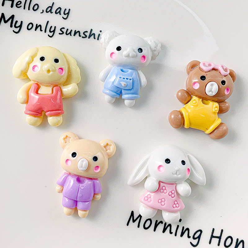 Dibujos animados oso brillante accesorios de resina conejo lindo cerdo DIY crema pegamento horquilla accesorios para el cabello teléfono caso paquete de material