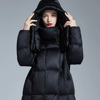 欧货羽绒服女长款过膝加厚冬季2026宽松时尚保暖大码白鸭绒外套女