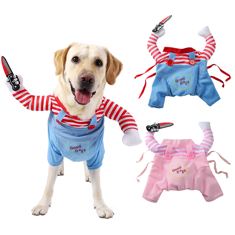 Halloween Funny Pet Transformation Costume Cat and Dog Cosplay Outfit Killer Demon Holding Knife for Medium and Large Pets