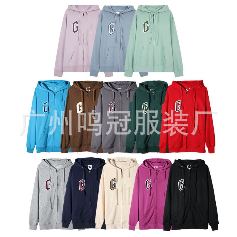 Ga Trendy Brand Hooded Zipper Sweatshirt Autumn and Winter New Letter Embroider Male and Female Couple Same Style Loose Hoodie Pure Cotton