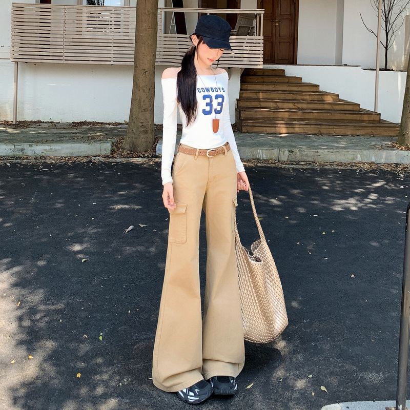 设计感工装微喇牛仔裤女秋季新款美式高街时尚修身显瘦垂感喇叭裤|undefined