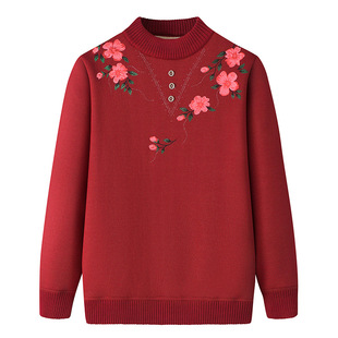 Mother's Winter Warm Sweater Middle-aged and Elderly Grandma's Autumn and Winter Women's Clothing One-piece fleece-lined Thickened Base Shirt Top Clothes