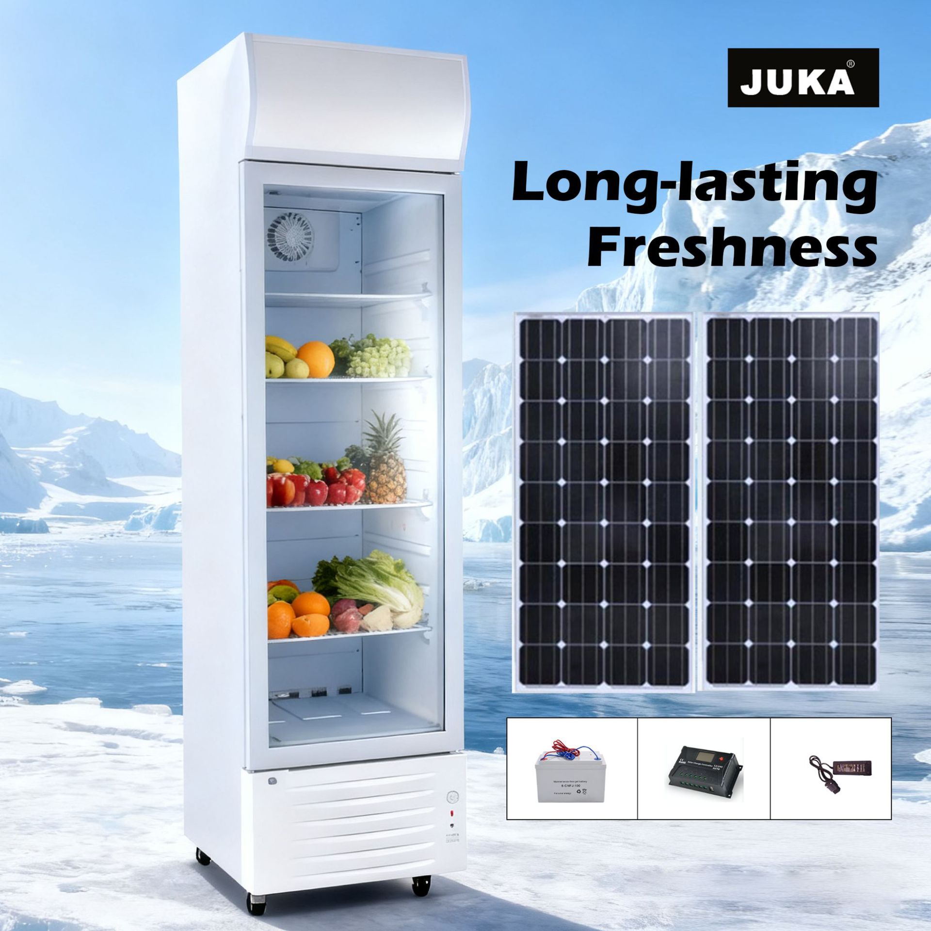 Solar-Powered Upright Refrigerator Freezer Dc Power 12V24V Commercial and Household Display Cabinet Export Wholesale Foreign Trade