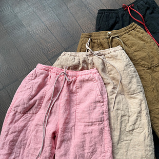 238 High Temperature Washed Thickened Linen Slim-fit Small Edition Straight Cotton Pants Casual Lace-up Warm Straight Pants