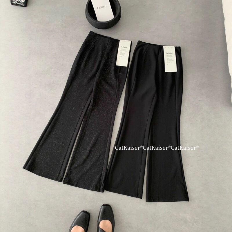 CatKaiser Slim-Fit High-Waisted Flared Pants for Women, Slimming and Elegant Casual Trousers with Draped Effect CatKaiser Slim-Fit High-Waisted Flared Pants for Women, Slimming and Elegant Casual Trousers with Draped Effect