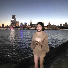 潇潇同款轻奢百搭慵懒高领蝙蝠袖显瘦斗篷狐狸毛皮草毛衣粗针针织