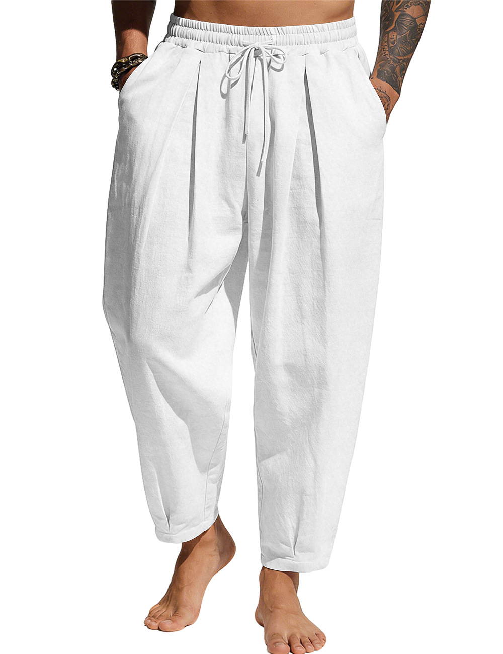 Europa y los Estados Unidos Amazon hombre de verano de color sólido algodón linterna pantalón de calzado grande relajado ocio comercio exterior pantalones casuales transfronterizos hombre