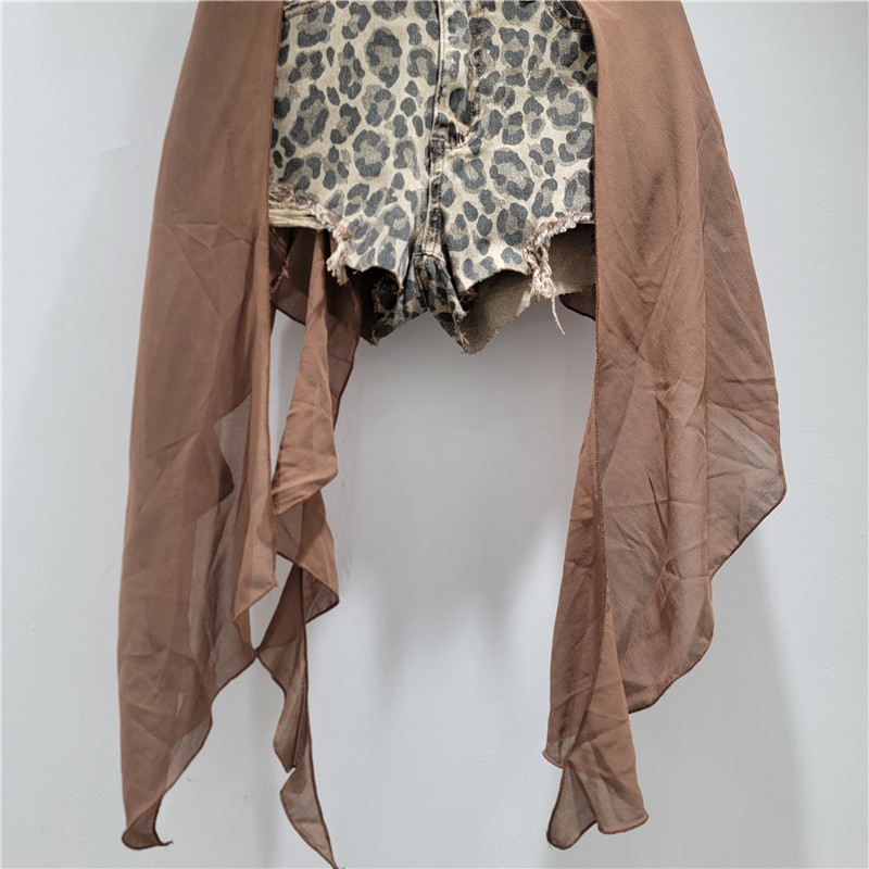 Pantalones Cortos de Mezclilla con Estampado de Leopardo de Mezclilla y Poliéster Empalmado Ligeramente elástico para Fiesta y Salidas
