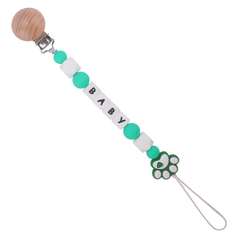 Nuevo bebé de dibujos animados de silicona perro garra mordedor creativo DIY bebé nombre mordedura chupete cadena anti-caída