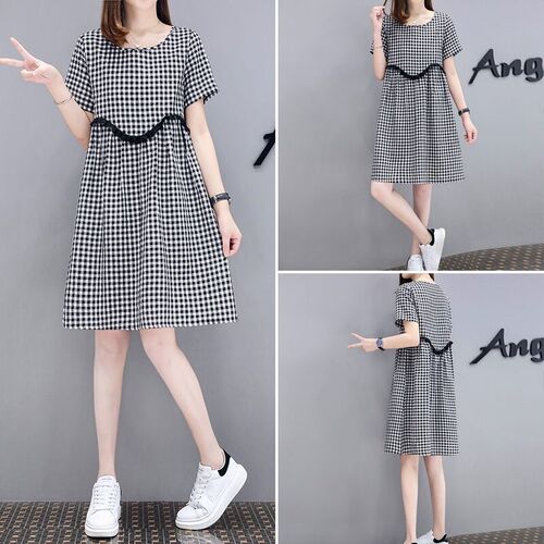 Pregnant women summer dress 2020 summer new maternity dress fashionable breast-feeding plaid hot mom summer dress
