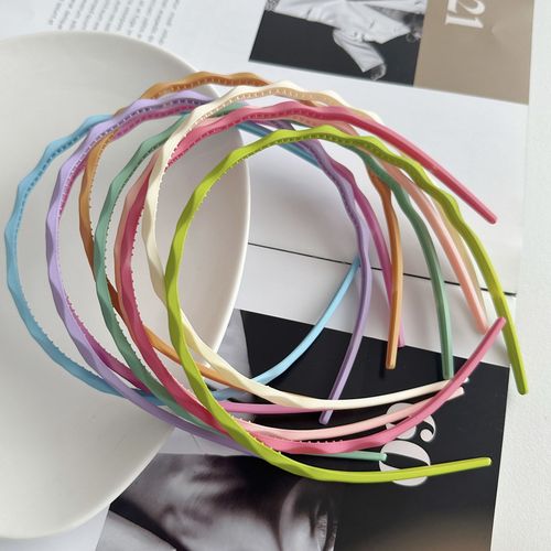 Dopamine sweet girl rainbow color thin hair hoop simple frosted wavy pattern tooth fixed broken hair face wash headband
