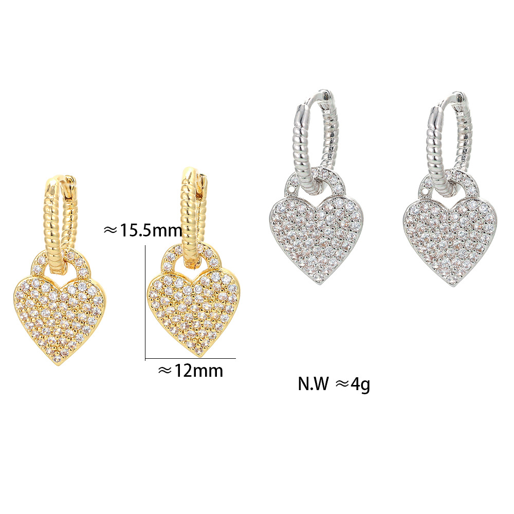 Unisex Gender Plating Design Simple Inlaid Zircon Heart-shaped Earrings