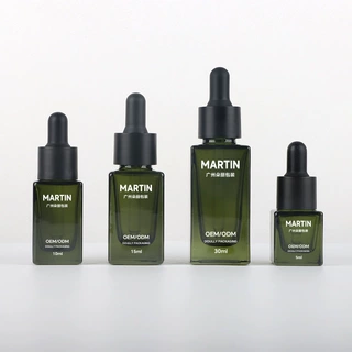 绿色玻璃精油瓶5ml10ml15ml30滴管精华液瓶化妆品瓶厂家哇哦定制