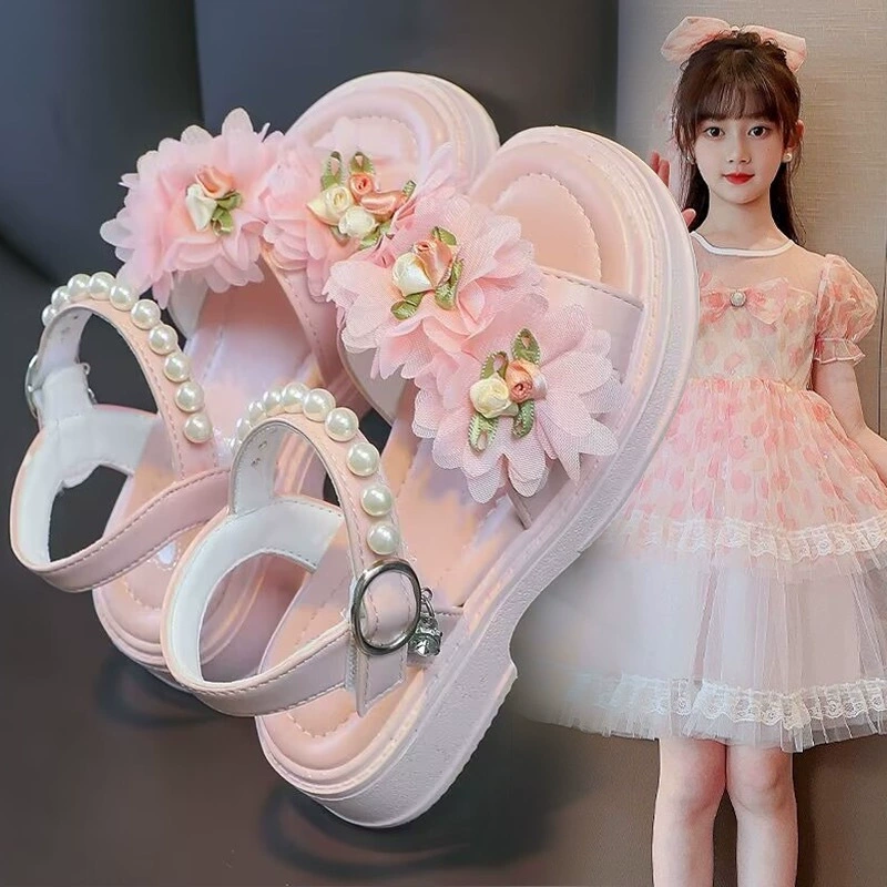 Сандалии для девочек 2024 летний новый стиль Zhongdong мягкая обувь для девочек модная детская обувь детская принцесса сандалии