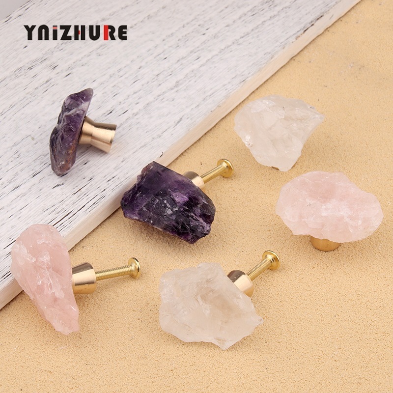 A5 24軽豪華天然鉱石紫水晶粉白水晶黄銅取っ手引き出し戸棚扉単孔シンプル小|undefined