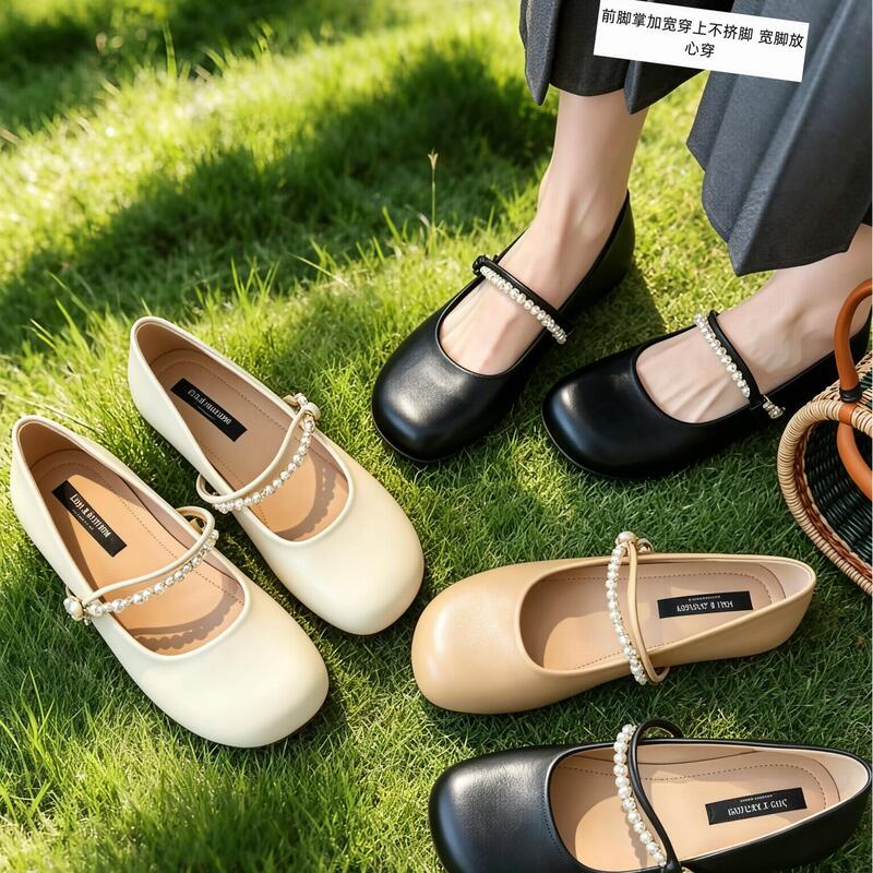 Suitable for Wide Feet, Flat French-Style Mary Jane Shoes with Round Toes and Widened Forefoot, Large Size Women's Shoes with Soft Soles for Summer