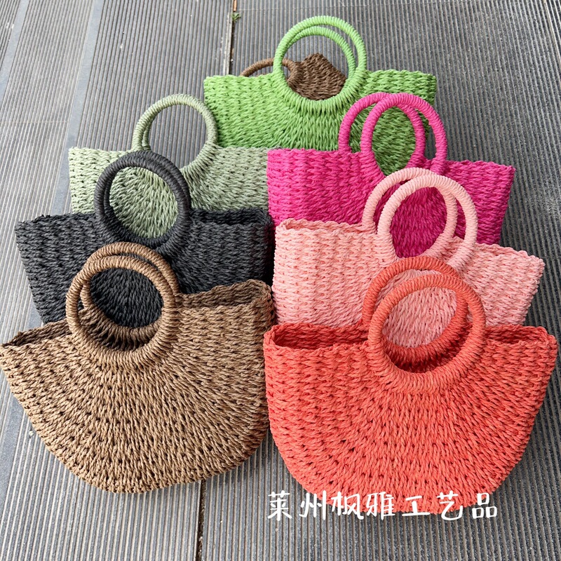 2025 New Style Ins-Style Large Round Bucket Handbag Moon Casual Colorful Hand-Woven Cross-Border Tote Bag 2025 New Style Ins-Style Large Round Bucket Handbag Moon Casual Colorful Hand-Woven Cross-Border Tote Bag